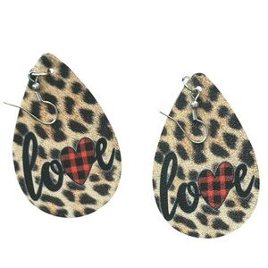 Leopard Print Love Heart Plaid Drop Earrings Valentine's‎ Day Fashion Jewelry